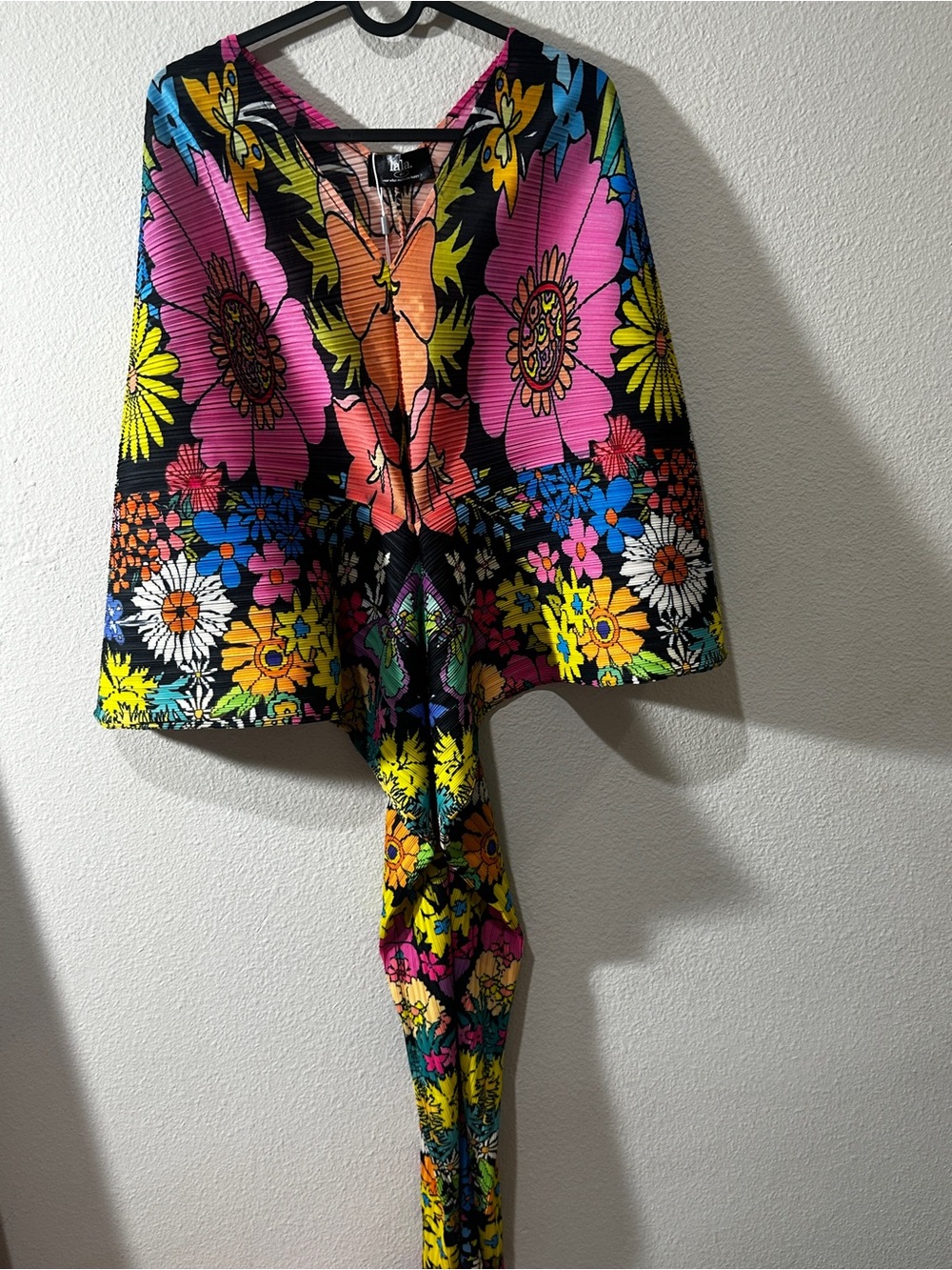 Dressed in LALA Bright Floral Circle Skirt in Black, Pink, Yellow, Blue